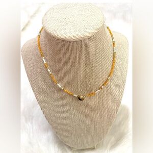 Orange/White Gold Crescent Moon Charm Beaded Necklace Boho Classic Coastal